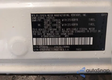 2021 Toyota Rav4 Hybrid Xle Premium из США, поврежденный, VIN 4T3B6RFVXMU034446